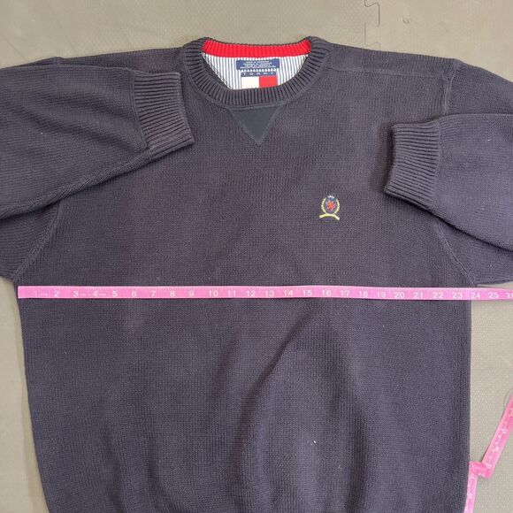 Tommy Hilfiger Vintage Navy Blue Rib Knit Pullover Sweater Mens Large Logo Chrty - Picture 10 of 15